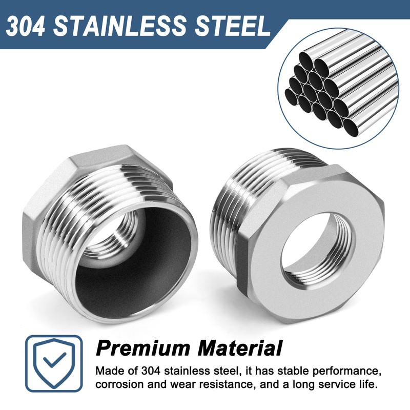 Reducer with Hexagonal 304 Stainless Steel, AG 1-1/2 Inch x