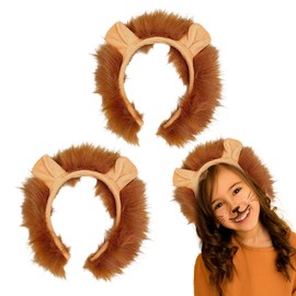 TUONYIS 2 Pieces Lion Headband Lion Costume Accessory Kit Animal Costume Set Animal Ears Headband Lion Ears Plush Headband with Ears and Mane Lion Headband for Kid Adult Theme Party (Yellow)