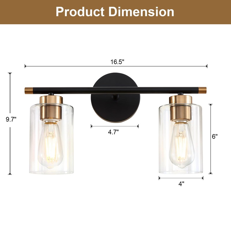 Uiimeces Black Bathroom Light Fixtures, 2-Light Bathroom Vanity Light Over
