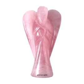 Angel Statue – 2" Beautiful Gemstone Guardian Angel – Natural Rose Quartz Crystal Angel – Hand-Carved Angel Charms for Protection, Love, Peace, and Positive Energy – Angel Figurines