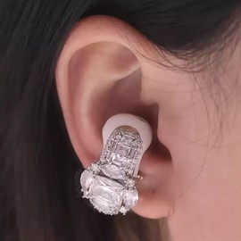 Glamorous clip on earbuds jewelry for bose women earrings ，Rhinestone spakling earring headphones for women ，Cuff earrings for earbud earrings [Majus Statement Large Diamond Design]