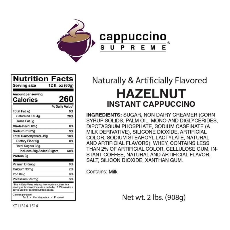 Cappuccino Supreme 2 lb bag Hazelnut Instant Cappuccino Mix