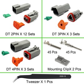 Twippo Deutsch Connector Kit 18 Sets, 2/3/4 Pin DT Connector Kit, Automotive Electrical Waterproof Wire Connectors, Electrical Connectors Kit with 16# Stamped Contacts for Car RV Truck Wiring 22-16AWG