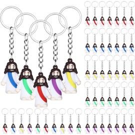 50 Pcs Mini Jesus Keychain Religious Jesus Doll Keyrings Bulk Christian Figurine Gifts for First Holy Communion Easter Sunday School Classic Christian Key Rings for Women Men