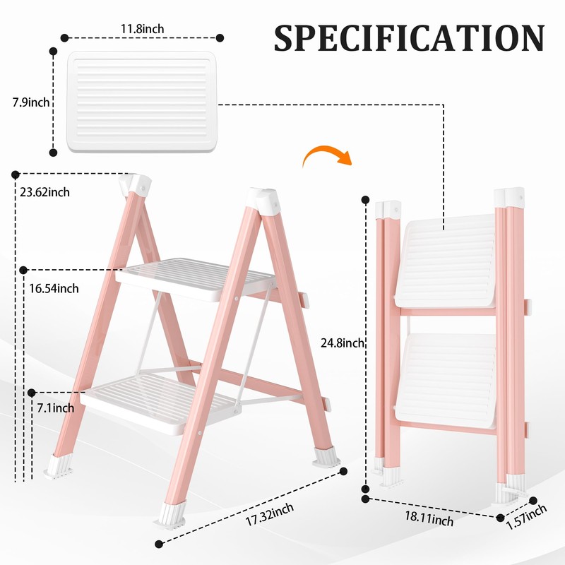 DIAMONDFORGE 2 Step Ladder, Folding Step Stool with Anti-Slip Wide