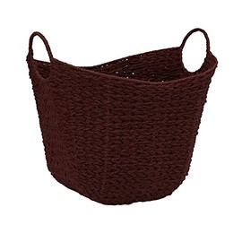 Household Essentials Natural Woven Wicker Storage Handles Basket, Burgundy