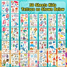 Leesgel 300 Styles Luminous Temporary Tattoos for Kids Mermaid Party Decorations, Mermaid Stickers, Mermaid Gifts Toys for Girls Party Bags Fillers Favours Accessories Birthday Party Supplies
