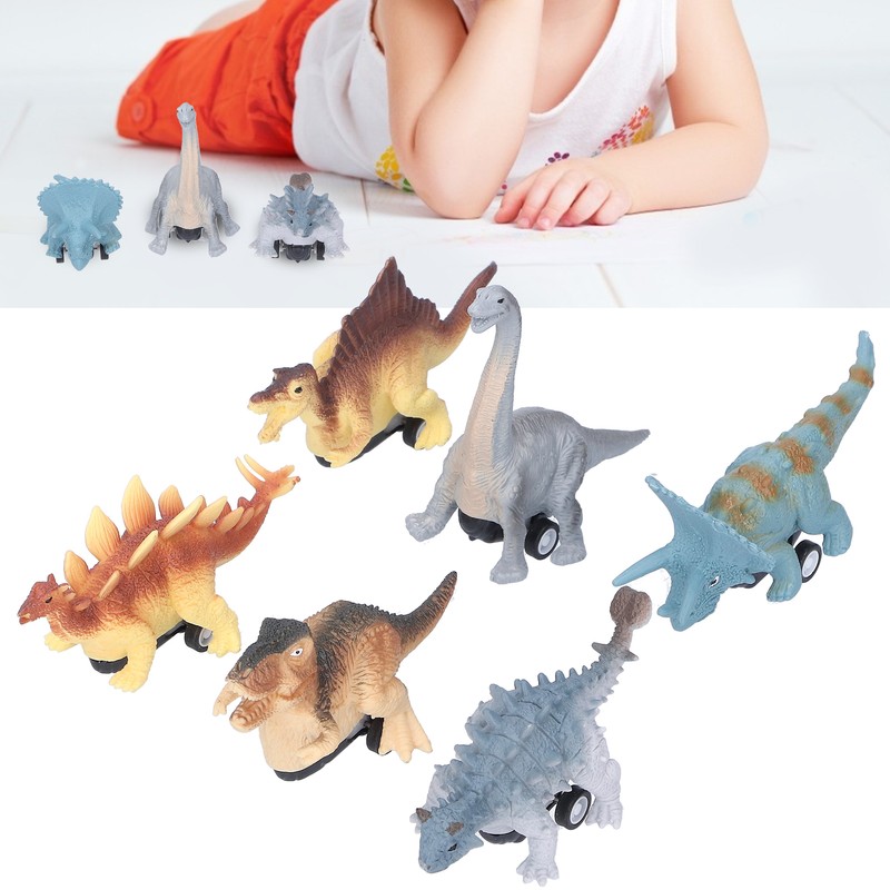 6Pcs Dinosaur Pull Back Car Children Model Simulation Brachiosaurus Tyrannosaurus