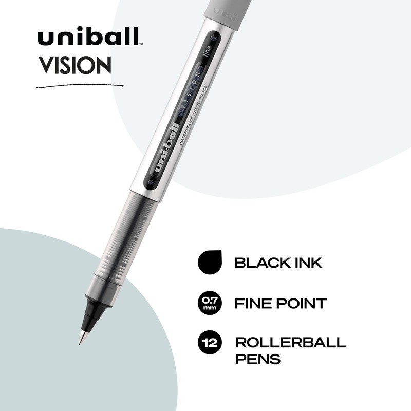 uni-ball(R) Vision(TM) Rollerball Pens, 0.7 mm, Fine Point, Gray Barrel,
