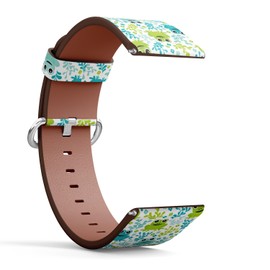 Compatible with Garmin Venu/Venu 2 Plus/Sq/Sq Music/Sq 2 / Sq 2 Music, 20 mm Replacement Leather Watch Band (Adorable Kids Frog Woodland) Smartwatch Leather Strap Bracelet