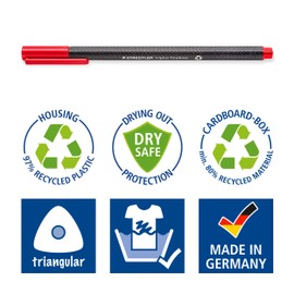 Staedtler Triplus, triplus, fineliner, made of recycled plastic, super fine, metal-encased 0.3 mm tip, long life, 4 fineliners in assorted colours in cardboard case, 334 RC4