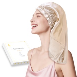 townssilk Silk Bonnet for Sleeping, 100% 22 Momme Mulberry Silk for Women, Luxurious, Breathable, Fits Secure Overnight & Pressure Free, Ideal for Long & Curly Hair - Taupe 58cm