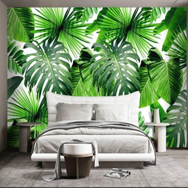 WXHFM - Tropical Green Botanical Leaf Wallpaper Bedroom Plant Mural Room Decor Living Room tv Background Large Wall Mural - 160"x108" (Not Peel and Stick)