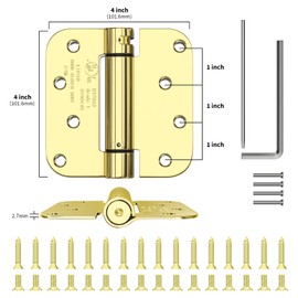 goldenwarm 2pack Polished Brass Door Hinges 4 Inch Self Closing Spring Door Hinge with 5/8" Radius Corners - Adjustable Door Closing, Residential & Heavy-Duty Hardware