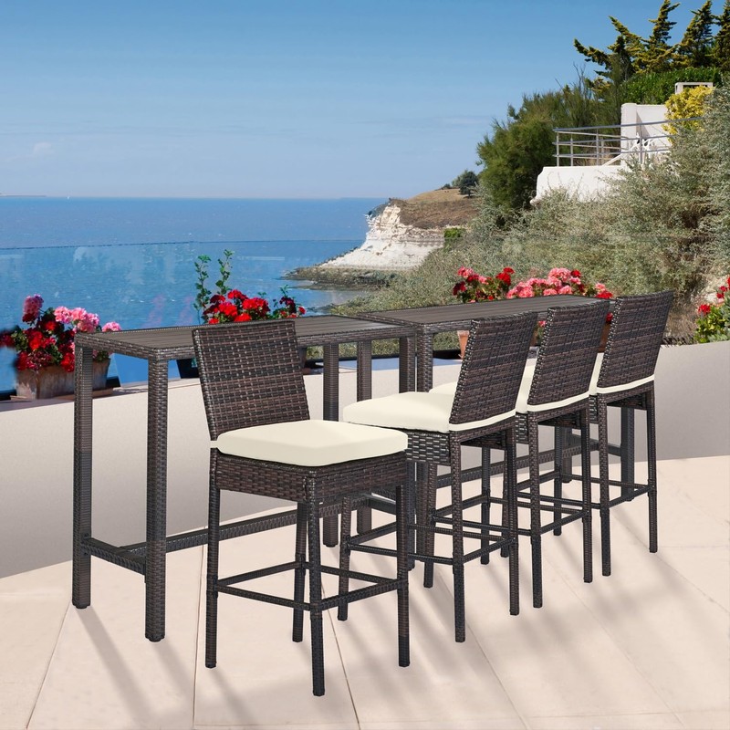 Outdoor Bar Table Patio Counter Height Table 45" Long Wicker