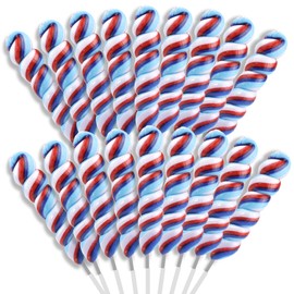 Sweetzo Red, White and Blue Twist Candy Lollipops, Bulk Individually Wrapped Patriotic Swirl Suckers (24 Pops)