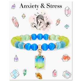 GolbalJew Healing Crystal Bracelet Natural Stone Stretch Bracelet with Colorful Crystal Pendant, Stress Relief Anxiety Protection Bracelets for Women