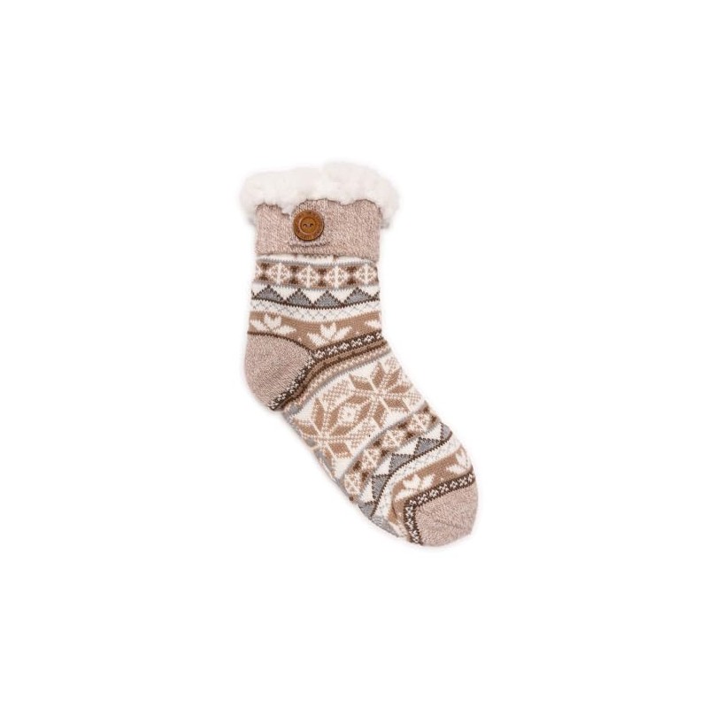 MUK LUKS Women's Fold Over Button Tab Cabin Sock, Brown,