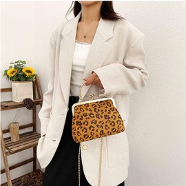 Ansseng Women's vintage Kiss Lock Handbag Purse Crossbody Shoulder Bag,Leopard Clutch,Cheetah Purses for Women (Leopard Print, Small)