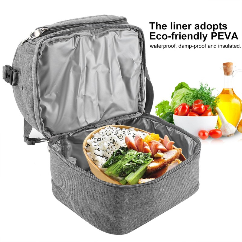 7L Portable Double Layers Insulated Bento Bag Lunchbox Tote for
