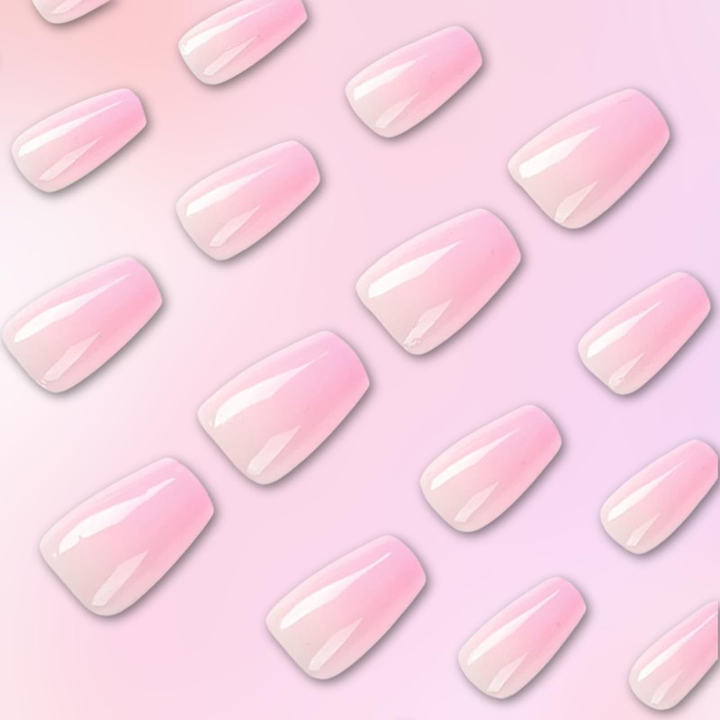 24pcs Gradient Pink Nails - Medium Length False Nails with