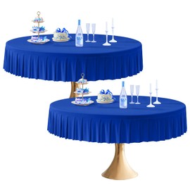 2 paquetes de manteles redondos de elastano azul real para mesa de 72 pulgadas, manteles elásticos de poliéster para mesa redonda de 6 pies, mantel sin arrugas con falda para bodas, recepciones