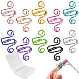 AFUNTA - 10 anillos de ganchillo ajustables para tejer dedos, ganchillo, suministros de ganchillo, soporte de hilo, contadores de puntadas para ganchillo con caja de almacenamiento