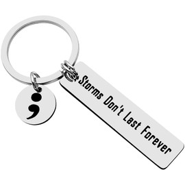 Semicolon Keychain Inspirational Gift Motivational Jewelry Storms Don't Last Forever Key chain Mental Health Awareness Suicide Prevention Semi Colon Encouragement Keyring Depression Encouraging Gift