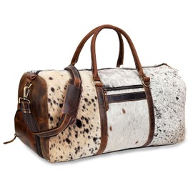 Cowhide Duffel Bag, Large Size, Unisex Travel Bag, Brown Leather, Shoe Duffel for Men's and Women's