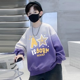Boys' Fleece-Lined Sweatshirt - New Spring/Autumn Collection, Winter Leisure Round Neck Top, Kids' Autumn Wear by Daedongjopae C0162 Purple Fleece-lined Warm/170cm 2ea