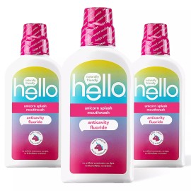 Hello Kids Mouthwash Pack of 3 Bubble Gum Flavor Alcohol Free 16 Fl Oz Bottles