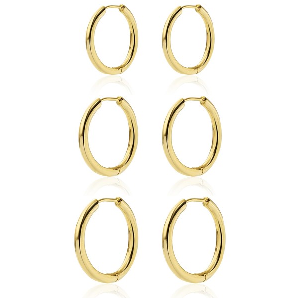 ABILITH 3 Pairs Small Huggie Hoop Gold Earring for Women