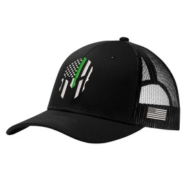 USA Spartan Green Line Men's Trucker Hat (Black/Black Hat, One Size)