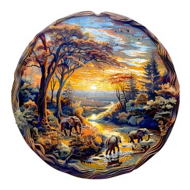 Wooden Puzzles for Adults, Wooden Jigsaw Puzzles for Adults Kids, Elephant at Sunset-2 Unique Shaped Wood Puzzles Adult, Creative Birthday Gifts for Friends Family Game (8.5 * 8.4in 100pcs)