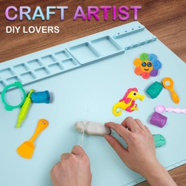 Magnetic Silicone Drawing Mat for Kids, Reusable Painting Pad with Washable Markers, 50x40cm, Non-Toxic & Portable Art Board (Blue)