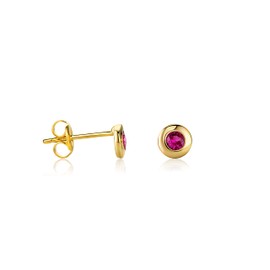 14 Carat 585 Yellow Gold Solitaire Stud Earrings with Birthstone/Gemstone, Gold, Ruby