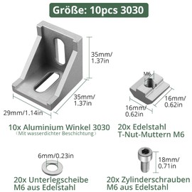 EYPINS Mounting Material Angle Aluminium Profile 30 x 30 Groove 8 Angle Connector Waterproof and Rustproof with Stainless Steel Mounting Set Corner Connector 90° Angle Grid for Solar System Systems