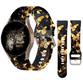 POFMGT 20mm Silicone Sport Bands Compatible with Galaxy Watch 6/Watch 5/Galaxy Watch 4 40mm 44mm/Classic 42mm 46mm/Watch 3 41mm, Active 2 Watch Bands,Cute Replacement Strap for Women(gold butterfly)