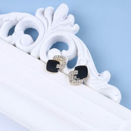 Inateannal Vintage Black Square Earrings Crystal Onyx Square Stud Earrings Hollow Square Earrings Gold Geometric Black Enamel Earrings Jewellery for Women and Girls