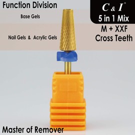 C & I 5 in 1 Nail Drill Bit, Mixed Sizes Edition, Cross Teeth, 2 Way, Professional Multi-function Nail Drills for Electric Manicure Drill Machine, Shank 3/32” (Mix, M & XXF)