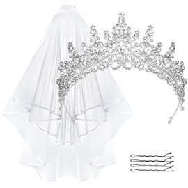CIEHER Wedding Crown & Bride Veil Bachelorette Veil Bridal Tiara for Wedding Bachelorette Party Favors