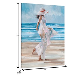 GALLERIEDECO Dancing Lady Beach Wall Art - Modern Coastal Theme Canvas Painting for Relaxing Living Room, Bedroom, Bathroom, and Hallway Decor