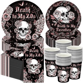 Pickmesh 250 Pcs Death to My 20s Party Decoration 30th Birthday Paper Plates Cups and Napkins Rip to My Twenties Birthday Party Tableware Set for Women Funeral Youth, 50 Guests