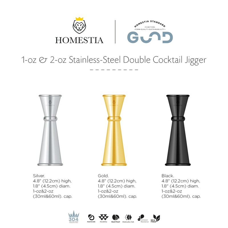 Homestia Double Cocktail Jigger with Measurements Inside (OZ&ML), Jigger for