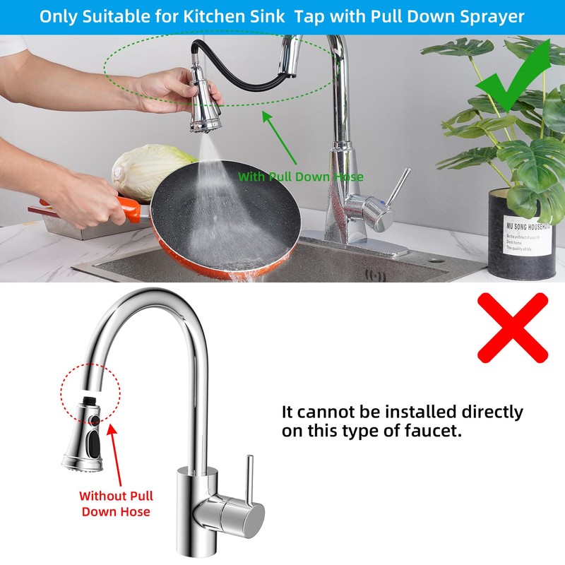 Hibbent 3 Modes Shower Head Kitchen Tap Replacement Pull-Out Shower