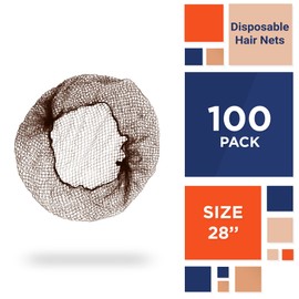 Increíble red de nailon marrón para el pelo, 28 pulgadas. Paquete de 100 redecillas desechables con malla elástica en el borde. Fundas elásticas para pelo de adulto para uso general, cocina, servicio de alimentos. Unisex, pesado, transpirable.