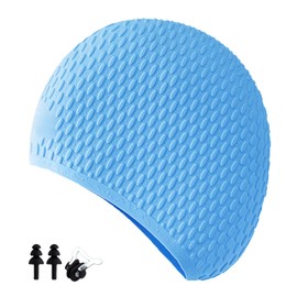 voofly Gorra De Natacion De Silicona Unisex Adultos Color Sólido Impermeable Suave Fácil De Poner Quitar con Tapones para Orejas y Nariz Gorra Natacion Azul
