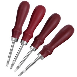 Leather Edge Beveler, Pack of 4 Practical DIY Leather Edges Beveler Wooden Handle Leather Beveler Tool Leather Edge Cutter for Leather Cutting Crafts (0.8 mm + 1.0 mm + 1.2 mm + 1.5 mm)