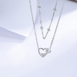 Micory Heart Necklace for Women 925 Sterling Silver with Zirconia Necklace Women's Adjustable Chains Valentine's Day Mother's Day Birthday Christmas Gift, Sterling Silver