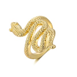 Aprilery Gold Snake Rings for Women, Fashion 18K Gold Plated Ring Chunky Ring Band Cocktail Costume Statement Jewelry for Girls Gifts (8)